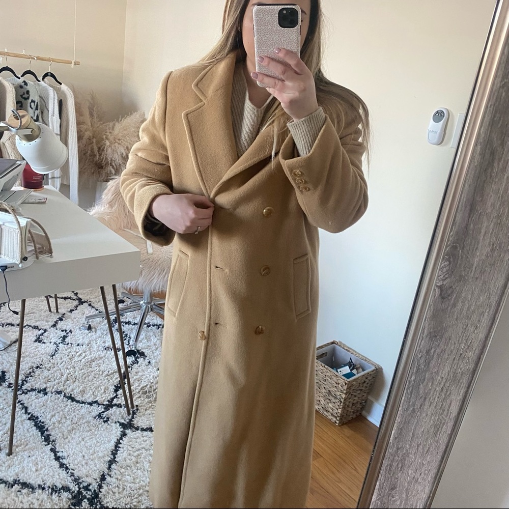 Talbots long tan double breasted pea coat - Picture 3 of 7